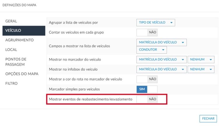 Blog - Ícones de reabastecimento e esvaziamento no mapa Frotcom (Mostrar eventos de reabastecimento / esvaziamento) Mostrar eventos de reabastecimento / esvaziamento